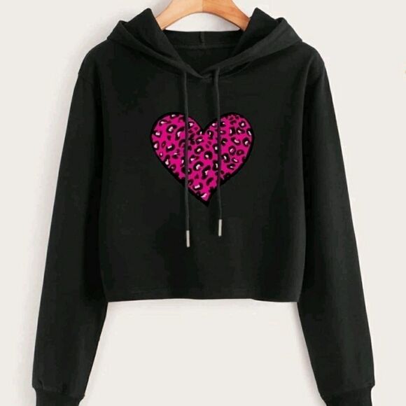 New   Drawstring Detail Heart Print Ho - Picture 1 of 4